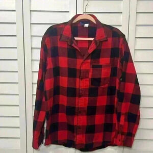 H&M Divided Buffalo Plaid Button Down Flannel Size Large Red & Black